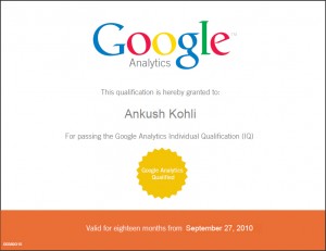 Ankush Kohli Google Analytics Certificate